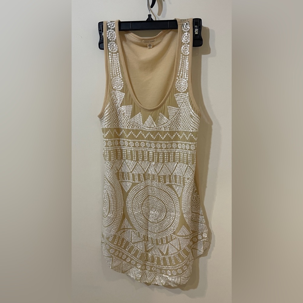 Silence + Noise   Beige swimsuit cover up with White Sequins